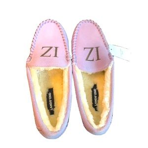 Lands End NWT Women's Slippers Lavender Suede Moccasin Size 7 Faux Fur Lined